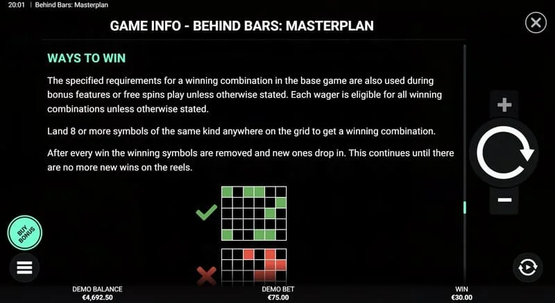 Behind Bars Masterplan – sammanfattning av vinstlinjer och kombinationer